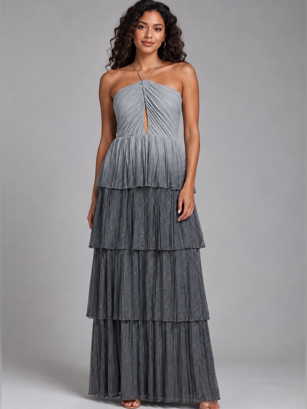 🆕 Line and Dot | Oracle Ombre Print Halter Neck Sleeveless Tiered Maxi Dress